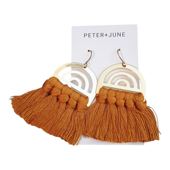 NWT Peter + June Gold Rainbow Golden Brown Tassel Fringe Earrings - Picture 1 of 2
